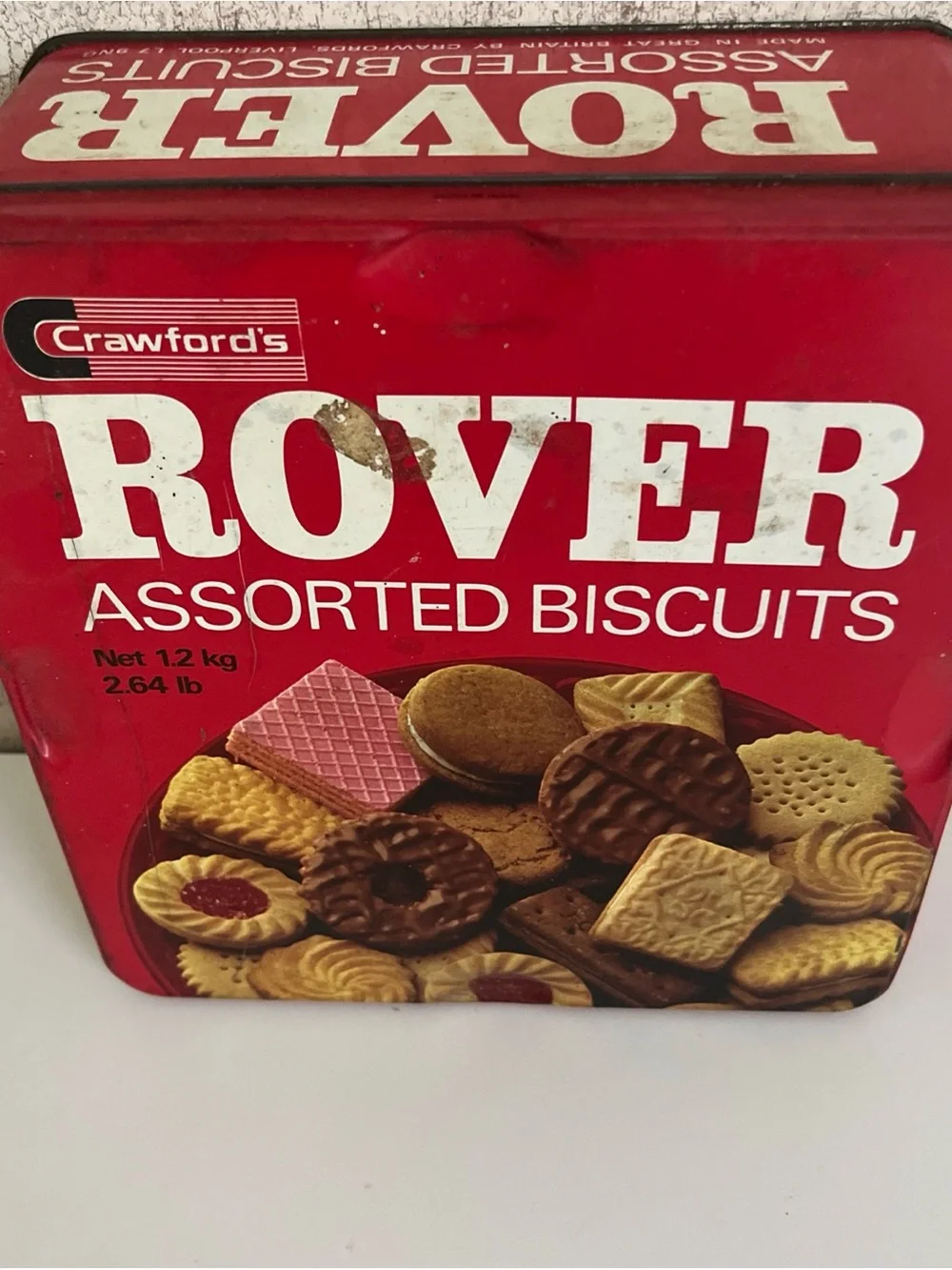 Vintage Crawfords Rover Assorted Biscuits Collectible Tin 9”x8.5” Empty